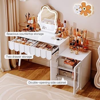 Amazon｜化粧台 ホワイト 化粧台、LEDライト付きミラー付き